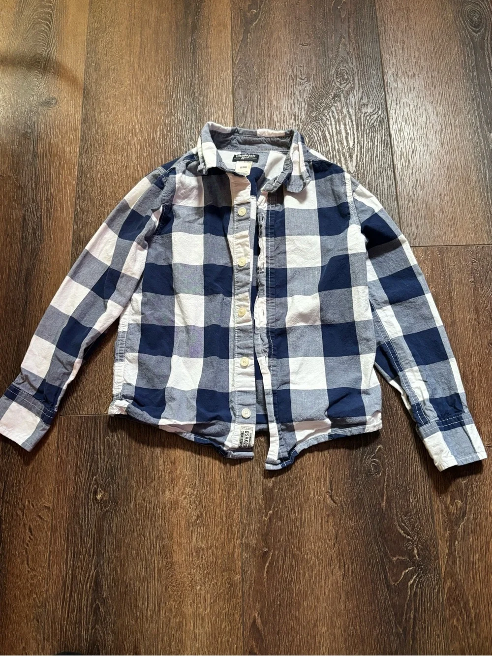 Osh Kosh Boys' Navy and White Buffalo Check Button-Down Shirt Size 6/6A
